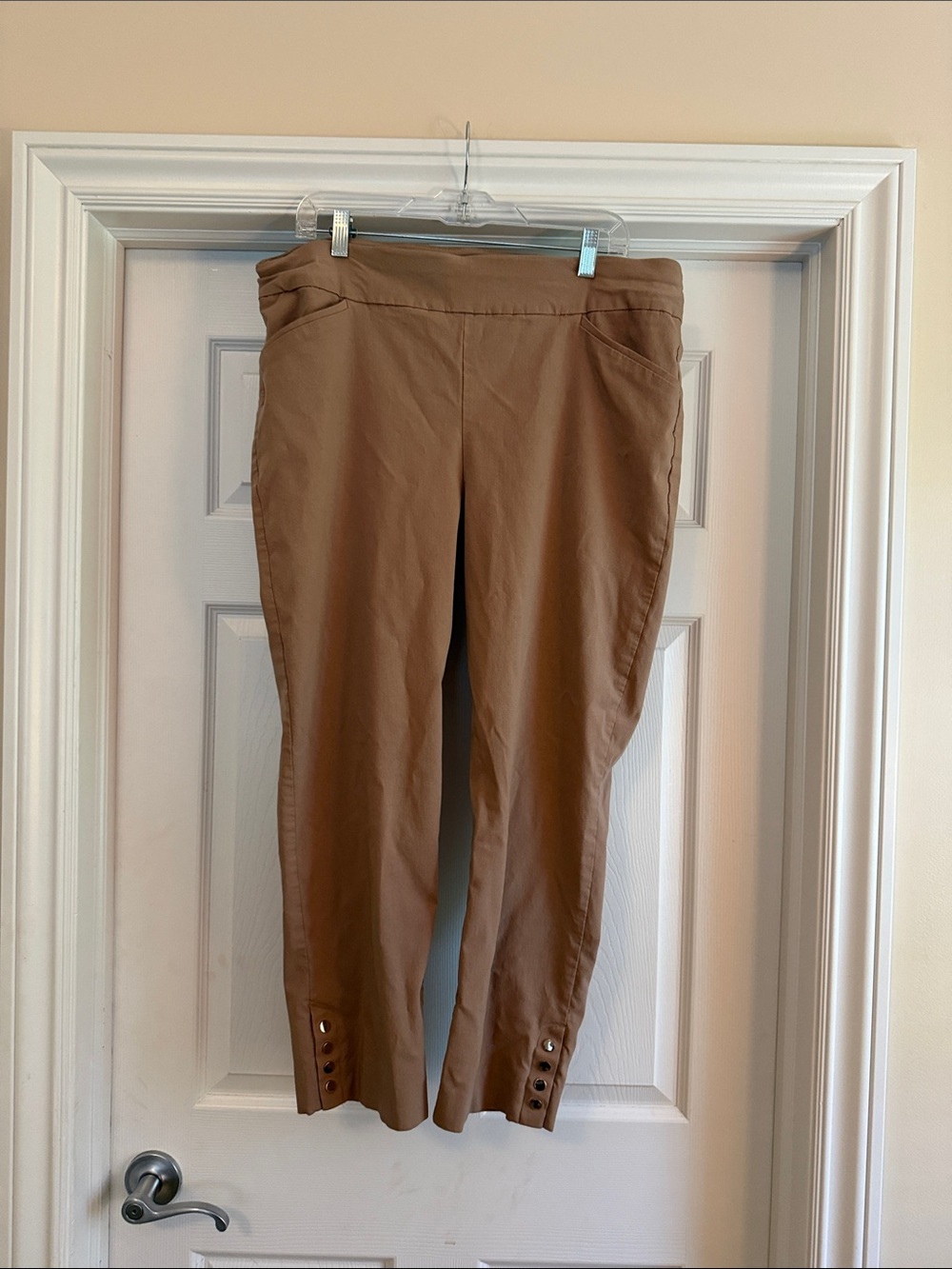 Chico's Tan Straight Leg Pants with Button Cuff